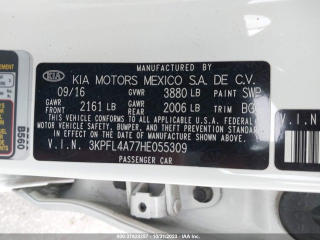 2017 KIA FORTE LX VIN: 3KPFL4A77HE055309