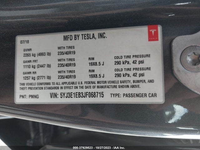 Tesla Model 3 Long Range 2018 5YJ3E1EB3JF068715 Image 9