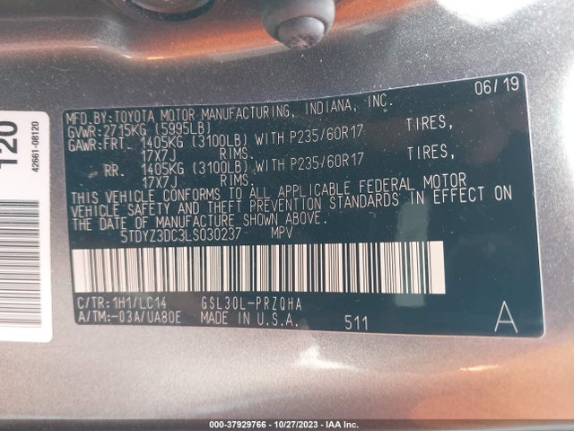 2020 TOYOTA SIENNA XLE VIN: 5TDYZ3DC3LS030237