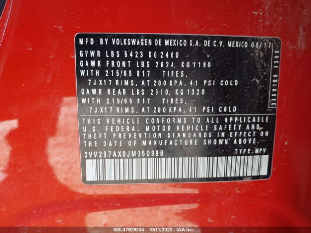 2018 VOLKSWAGEN TIGUAN 3VV2B7AX9JM050998 Photo 8