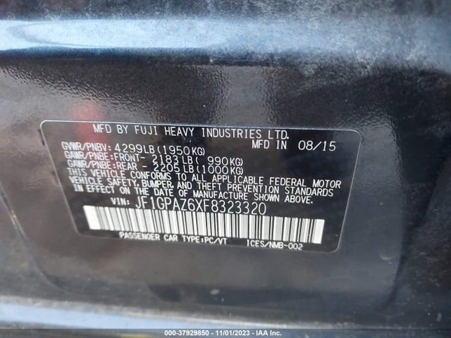 2015 SUBARU IMPREZA 2.0I SPORT LIMITED VIN: JF1GPAZ6XF8323320