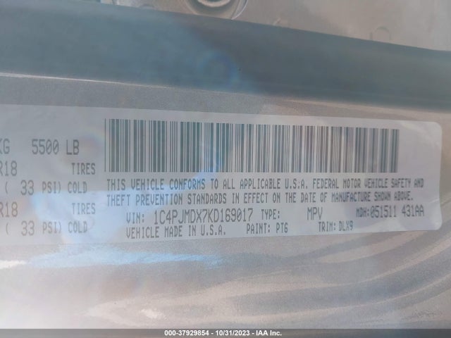 1C4PJMDX7KD169017 Jeep CHEROKEE L