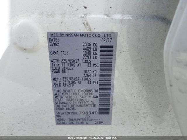 5N1AT2MT9HC798340 Nissan ROGUE S