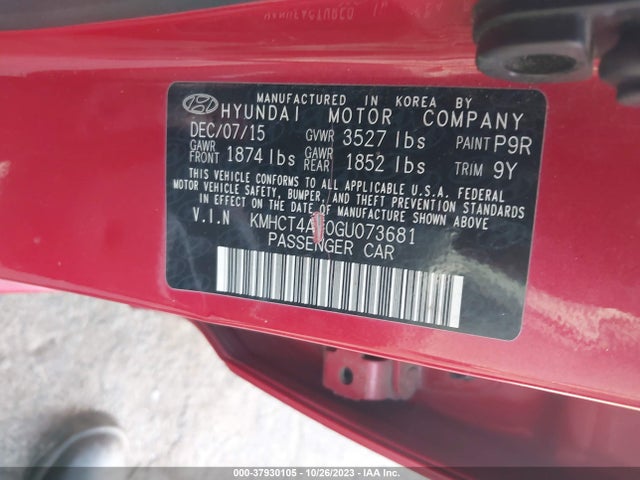 Hyundai ACCENT SE 2016 KMHCT4AE0GU073681 Image 9