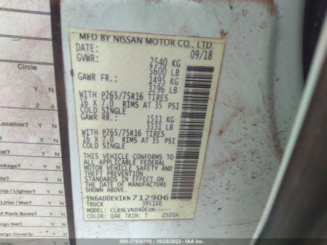 1N6AD0EV1KN712906 Nissan Frontier Pro-4x
