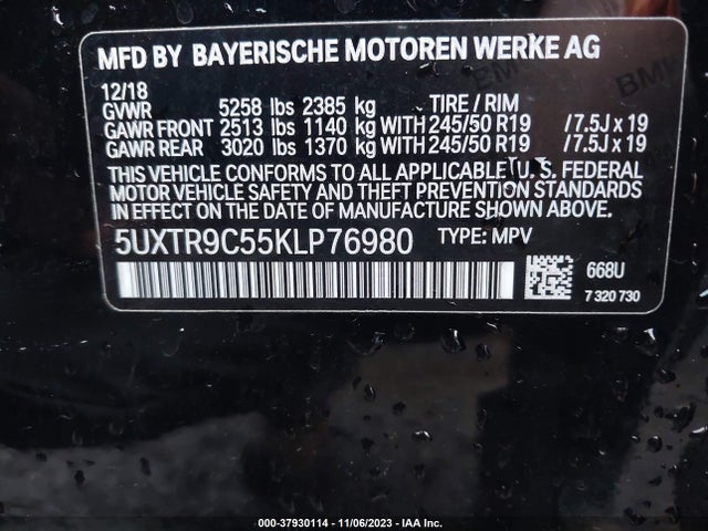 BMW X3 Xdrive30i 2019 5UXTR9C55KLP76980 Image 9