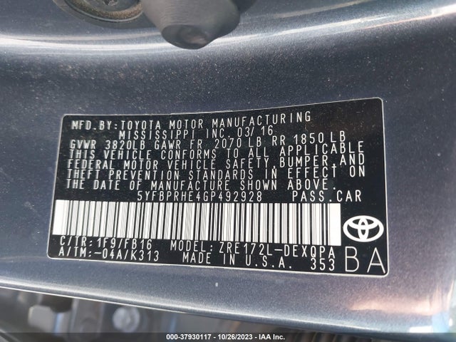 Toyota Corolla Le Eco 2016 5YFBPRHE4GP492928 Image 9