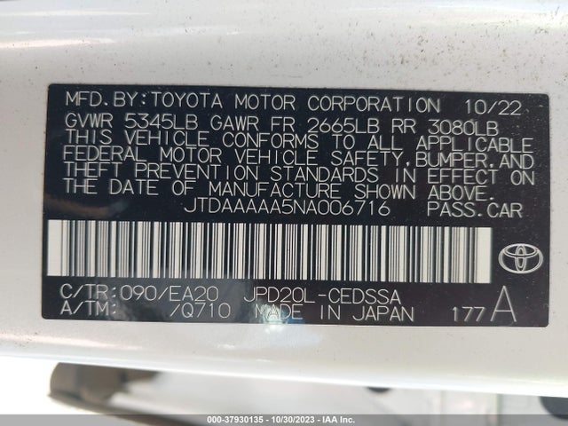 Toyota Mirai Xle 2022 JTDAAAAA5NA006716 Image 9