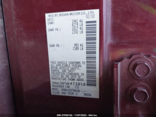 2010 NISSAN ALTIMA 2.5 S VIN: 1N4AL2AP7AN473858