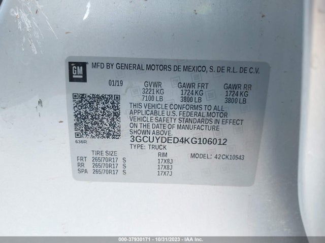 Chevrolet Silverado 1500 Lt 2019 3GCUYDED4KG106012 Image 9