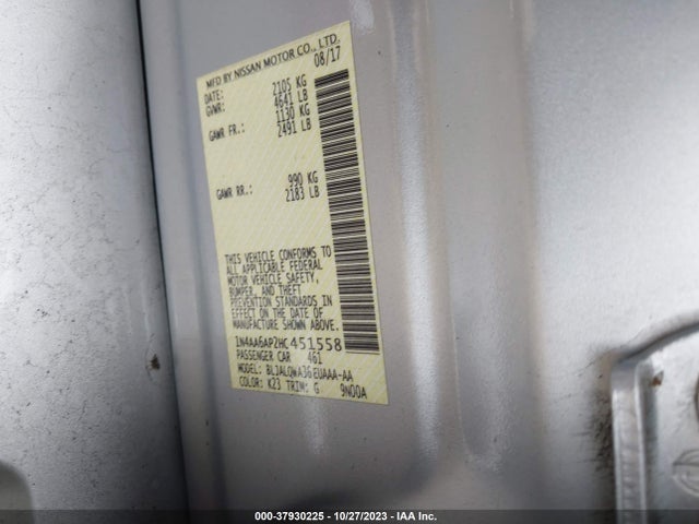 Nissan Maxima 3.5 S 2017 1N4AA6AP2HC451558 Image 9