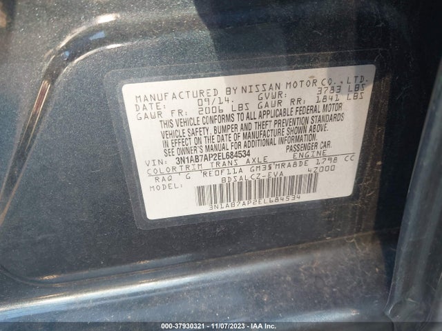 2014 NISSAN SENTRA S VIN: 3N1AB7AP2EL684534