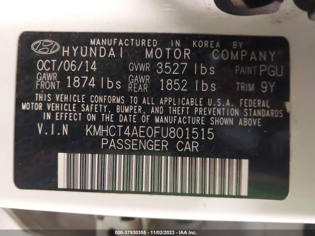 2015 HYUNDAI ACCENT GLS VIN: KMHCT4AE0FU801515