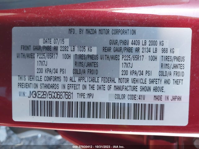 2016 MAZDA CX-5 SPORT VIN: JM3KE2BY5G0687681