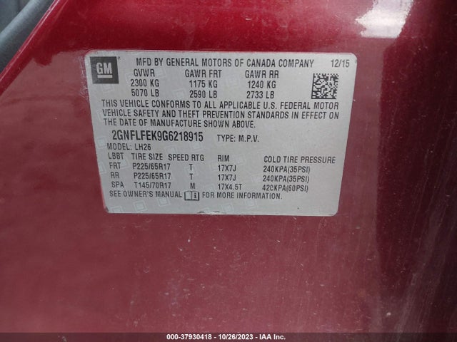 Chevrolet EQUINOX LT 2016 2GNFLFEK9G6218915 Image 9