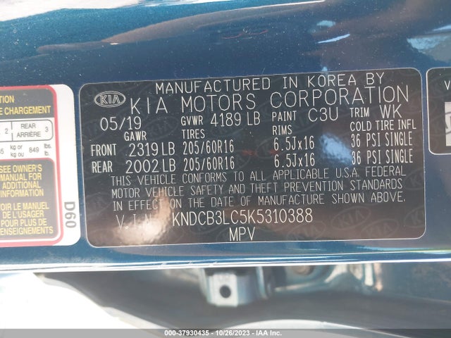 2019 KIA NIRO LX VIN: KNDCB3LC5K5310388
