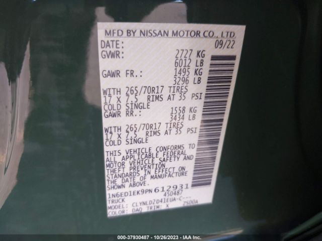 1N6ED1EK9PN612931 Nissan Frontier Pro-4x 4x4