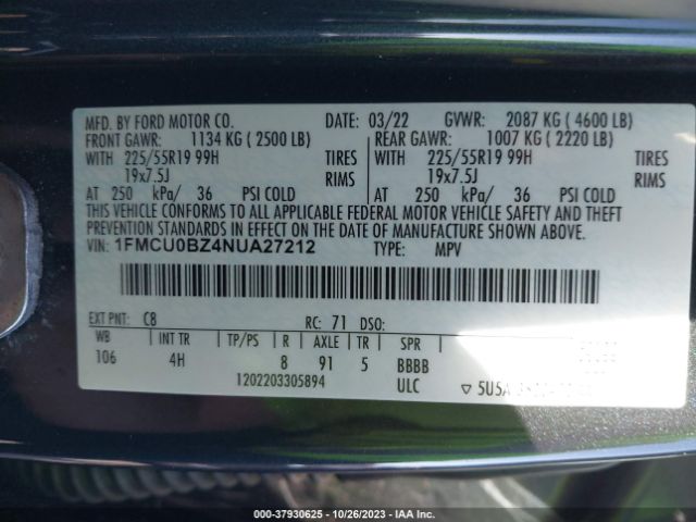 1FMCU0BZ4NUA27212 Ford Escape Se Hybrid