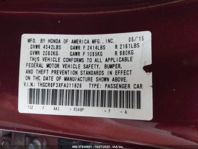 1HGCR6F3XFA011826 Honda ACCORD HYBRID