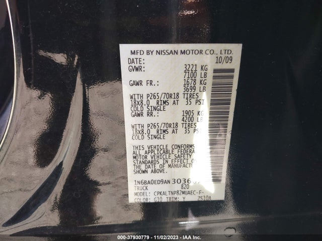 2010 NISSAN TITAN SE VIN: 1N6BA0ED9AN303667