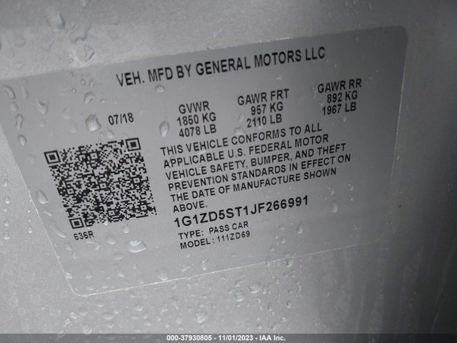 Chevrolet MALIBU LT 2018 1G1ZD5ST1JF266991 Image 9
