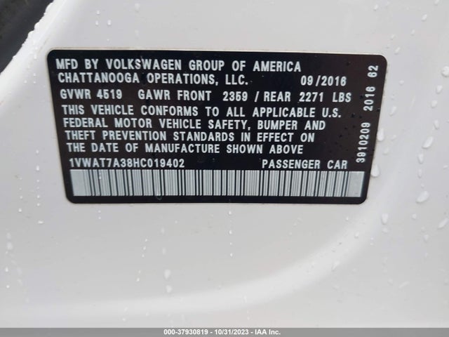 Volkswagen Passat 1.8t S 2017 1VWAT7A38HC019402 Image 9