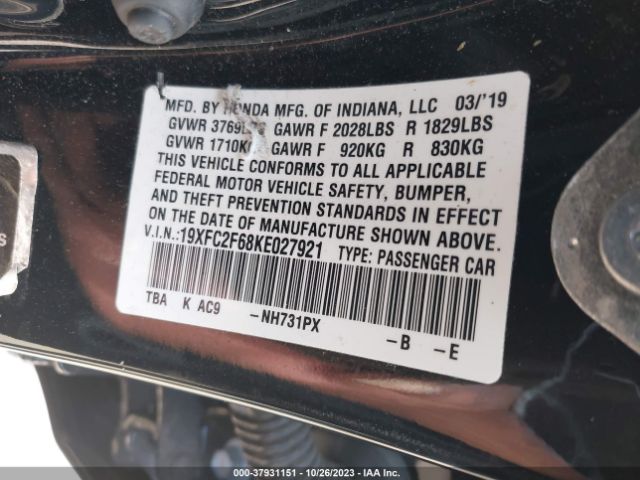 19XFC2F68KE027921 Honda Civic Sedan Lx