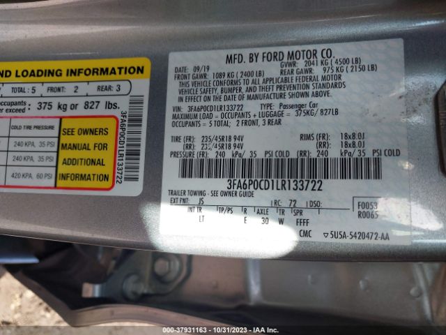 3FA6P0CD1LR133722 Ford FUSION SEL