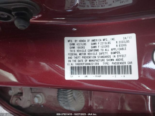 1HGCR2F58HA221399 Honda Accord Sedan Sport