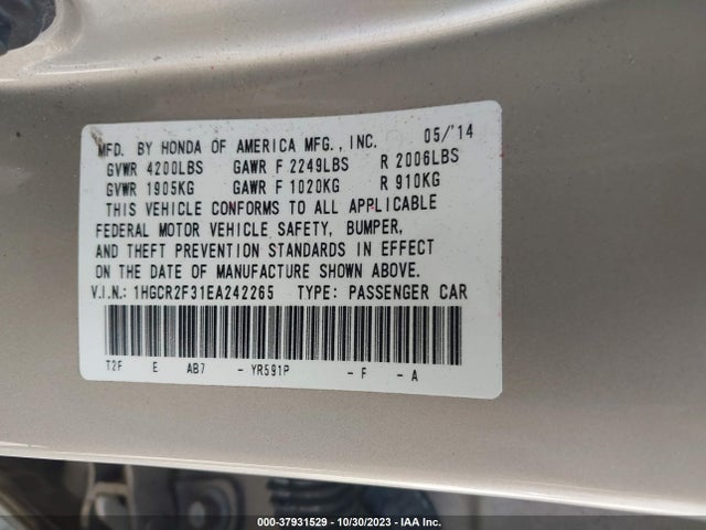 Honda Accord Sedan Lx 2014 1HGCR2F31EA242265 Image 9