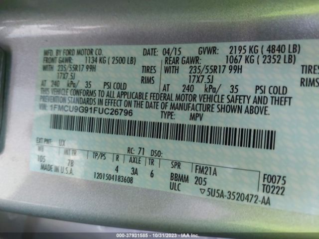 1FMCU9G91FUC26796 Ford ESCAPE SE