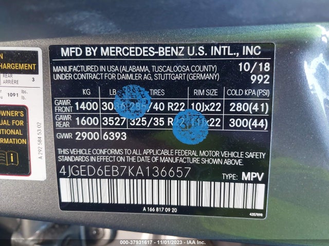 4JGED6EB7KA136657 Mercedes-Benz Gle Amg Gle 43