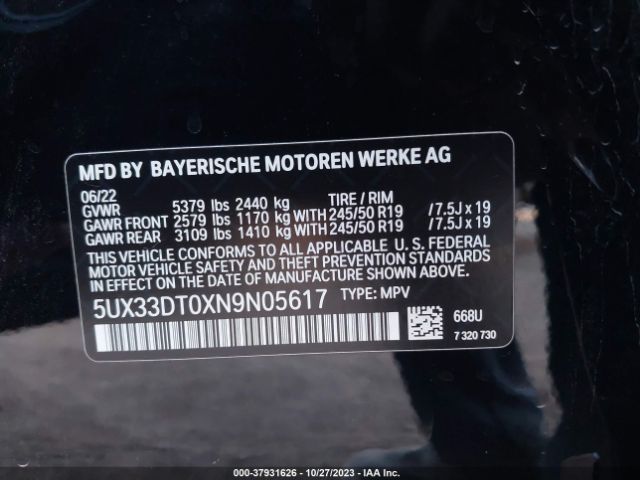 5UX33DT0XN9N05617 BMW X4 Xdrive30i