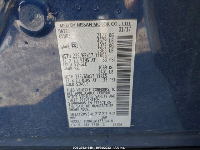 Nissan ROGUE SV 2017 5N1AT2MV5HC777132 Image 9