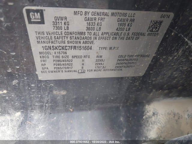 Chevrolet Tahoe Ltz 2015 1GNSKCKC7FR151604 Image 9