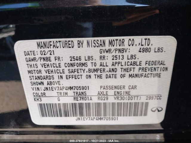 JN1EV7AP4MM705901 Infiniti Q50 PURE