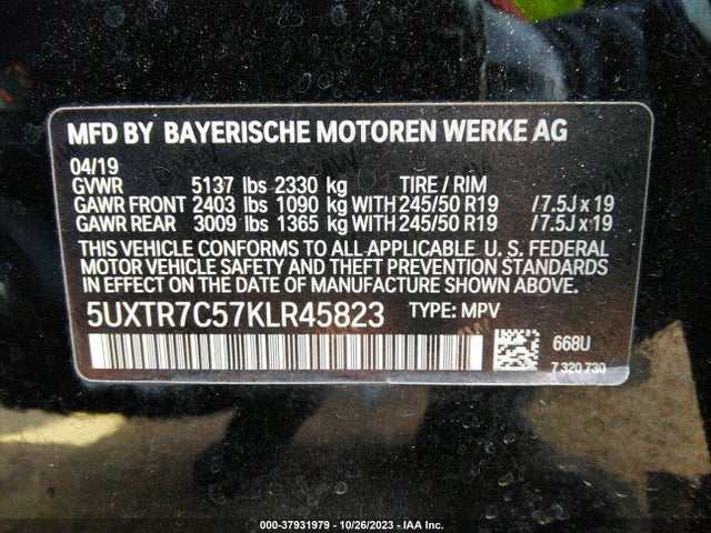 BMW X3 Sdrive30i 2019 5UXTR7C57KLR45823 Image 9