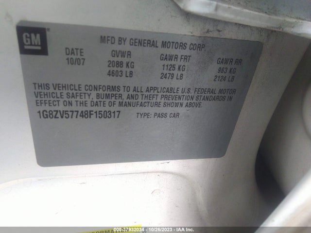 2008 SATURN AURA XR VIN: 1G8ZV57748F150317