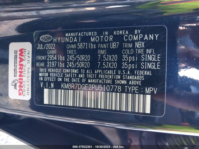 2023 HYUNDAI PALISADE CALLIGRAPHY VIN: KM8R7DGE2PU510778