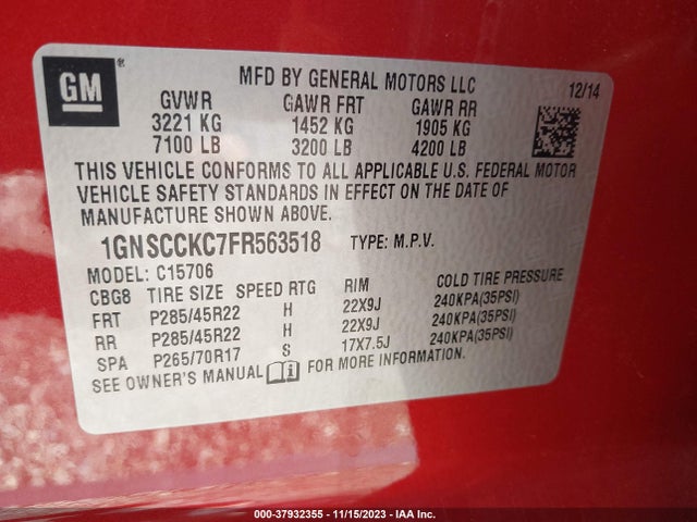 Chevrolet Tahoe Ltz 2015 1GNSCCKC7FR563518 Image 9