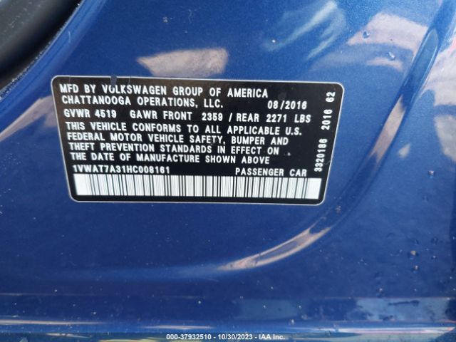 1VWAT7A31HC008161 Volkswagen Passat 1.8t S