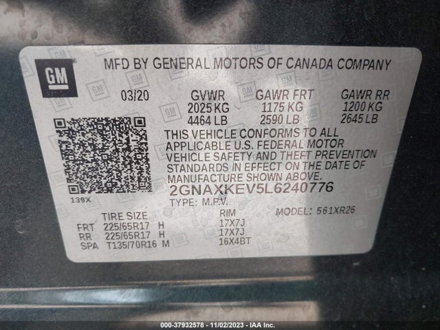 Chevrolet EQUINOX LT 2020 2GNAXKEV5L6240776 Image 9