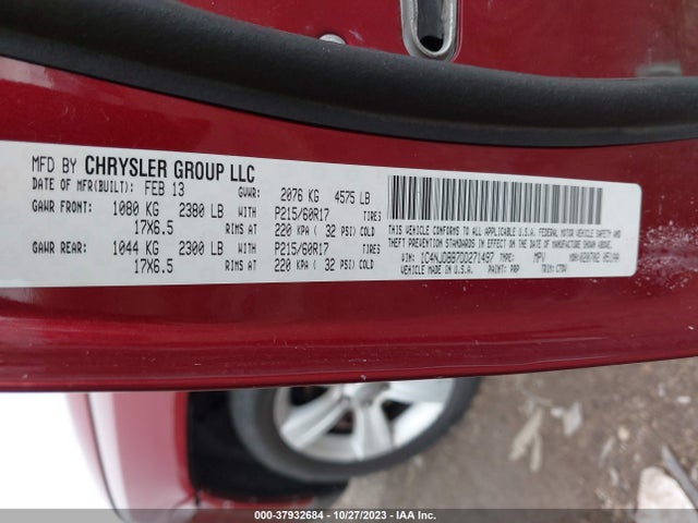 2013 JEEP COMPASS SPORT VIN: 1C4NJDBB7DD271497
