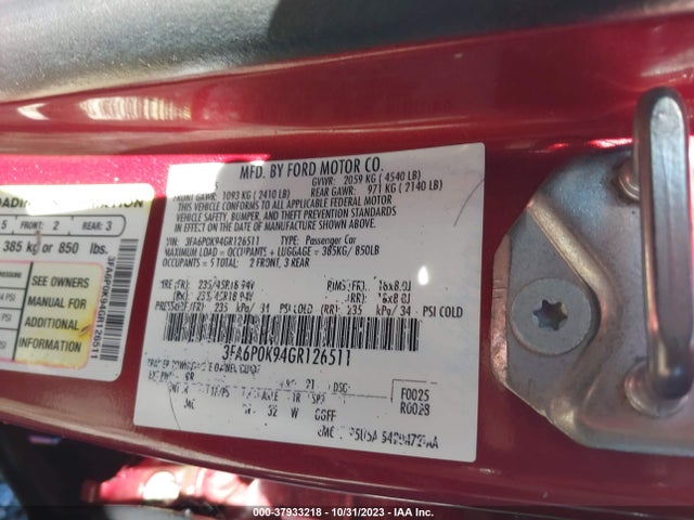 Ford Fusion Titanium 2016 3FA6P0K94GR126511 Image 9