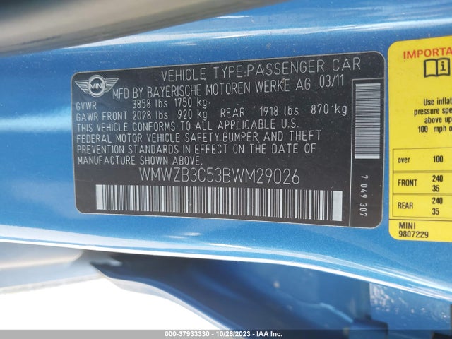 2011 MINI COOPER COUNTRYMAN WMWZB3C53BWM29026 Photo 8