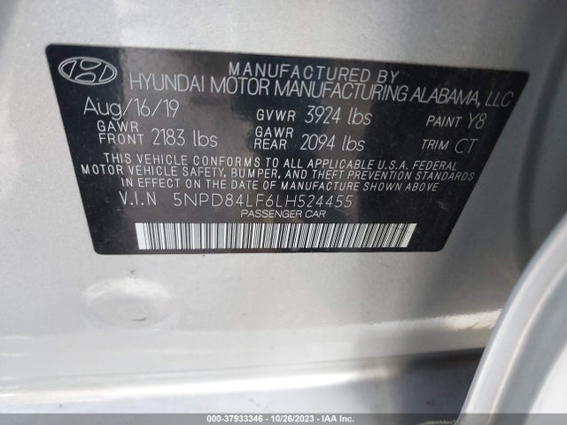 2020 HYUNDAI ELANTRA SEL VIN: 5NPD84LF6LH524455