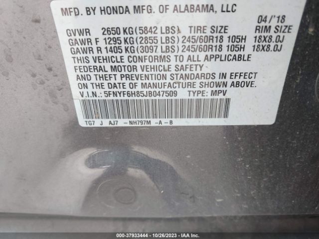 5FNYF6H85JB047509 Honda Pilot Ex-l