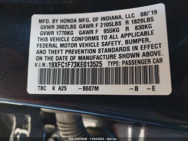 19XFC1F73KE013525 Honda Civic Sedan Ex-l
