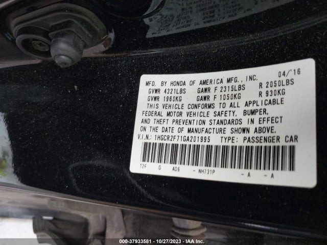 Honda ACCORD EX 2016 1HGCR2F71GA201995 Image 9