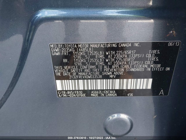 2013 TOYOTA RAV4 LE VIN: 2T3ZFREVXDW033538